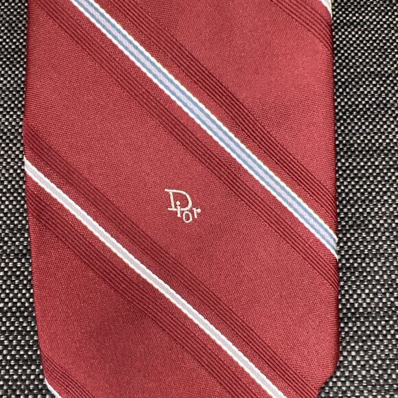 Christian Dior Necktie Burgundy Red Striped Classic Power Tie 3" Wide 54" Long - Picture 2 of 6
